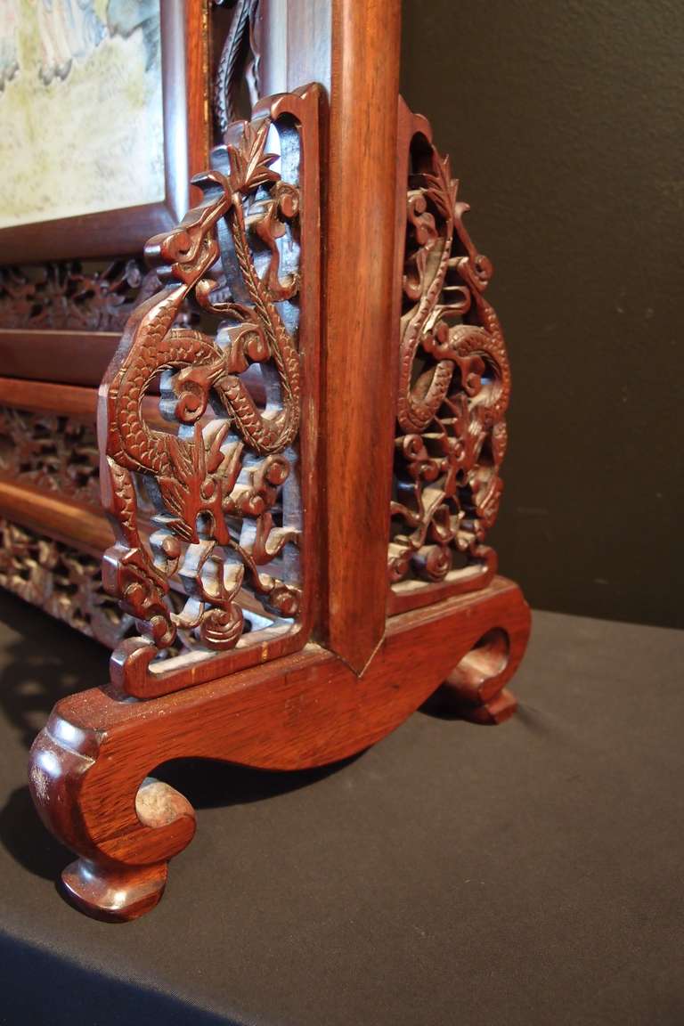 Chinese Porcelain and Rosewood Table Screen 3