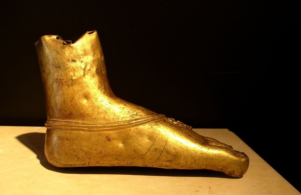 18th Century and Earlier A Tibetan Gilt Bronze Foot of a Bodhisattva