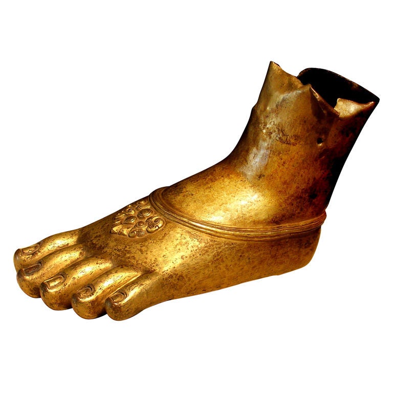 A Tibetan Gilt Bronze Foot of a Bodhisattva
