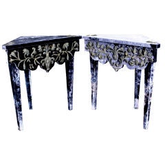 A Pair of Velvet Covered Corner Tables