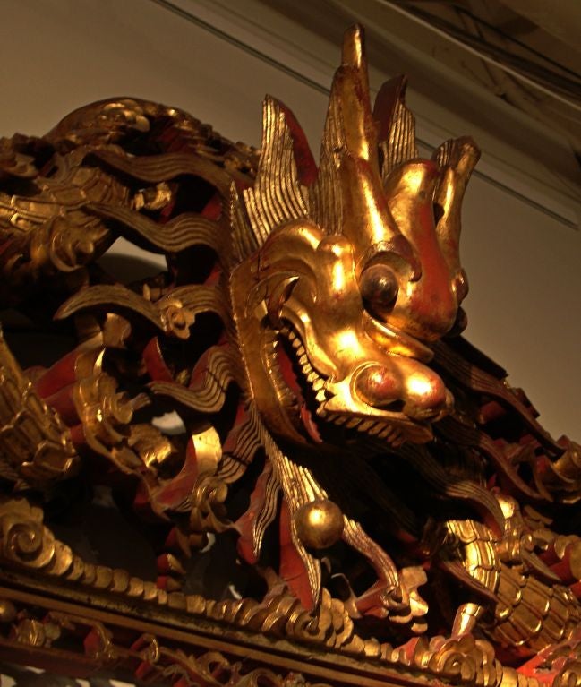 19th Century A Large Chinese Carved Giltwood Dragon Frame