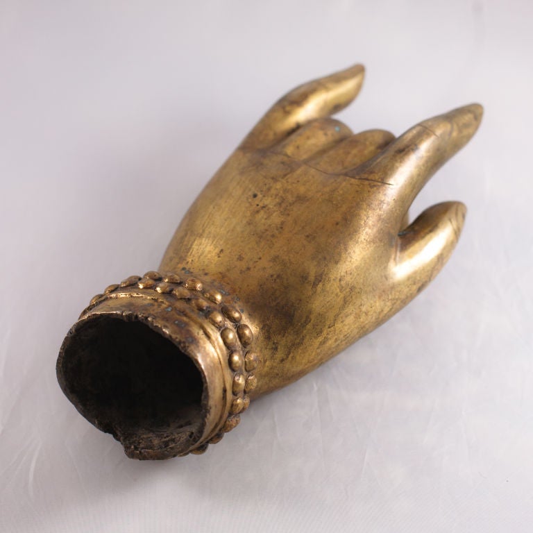 20th Century A Tibetan Gilt Bronze Hand of a Bodhisattva