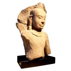 Antique A Khmer Sandstone Bust of the Buddha