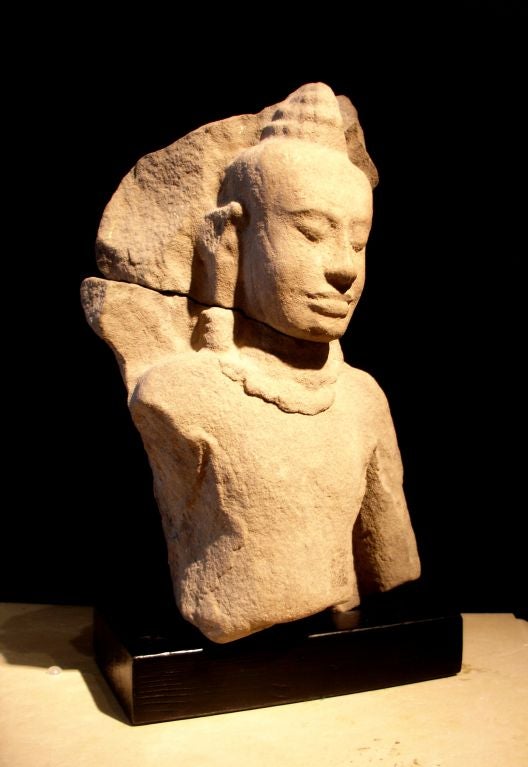 A Khmer Sandstone Bust of the Buddha