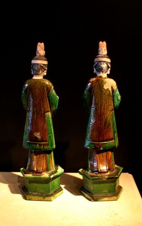 Chinese A Pair of Ming Dynasty Glazed Pottery Attendants