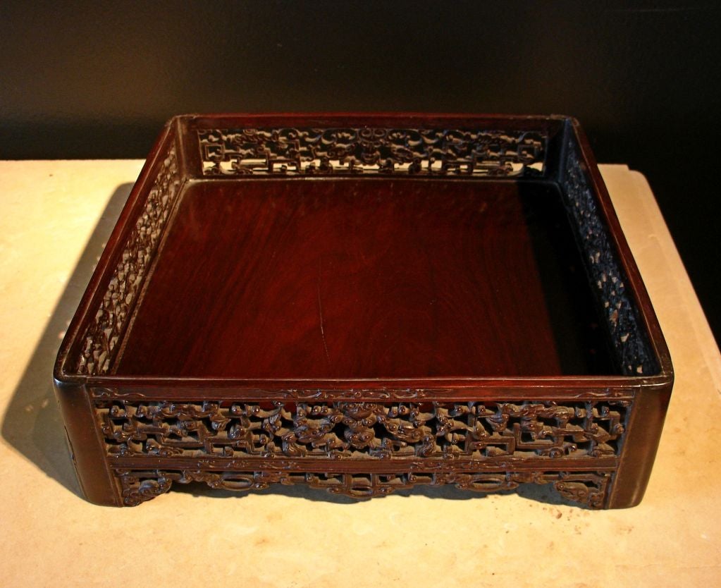 Carved A Chinese Zitan Scholar's Tray