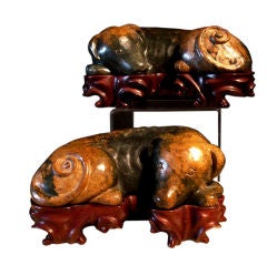 Vintage A Large Pair of Recumbent Jade Hounds