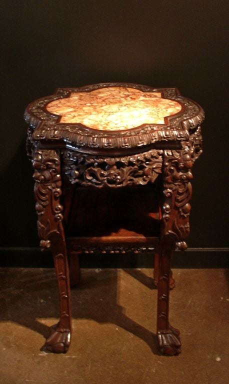 Carved A Chinese Export Quatrefoil  Marble Top Table