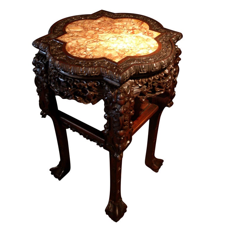 A Chinese Export Quatrefoil  Marble Top Table