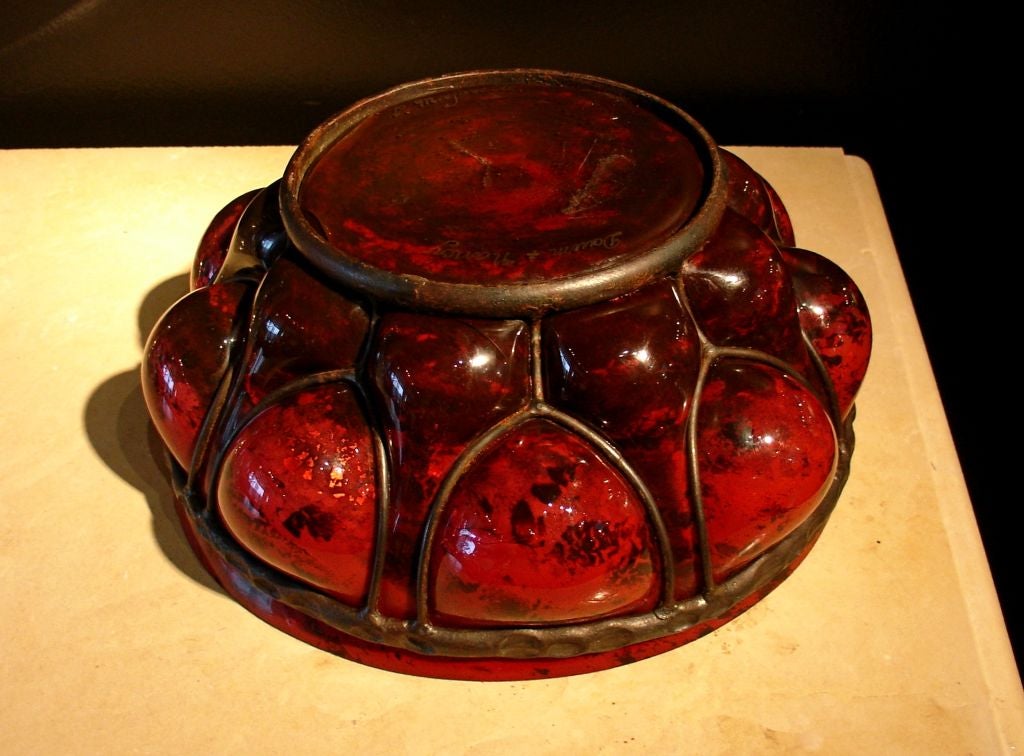 An Art Deco Glass and Wrought Iron Bowl by Daum & L. Majorelle 4