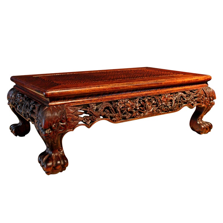 Chinese Carved Longyan Wood Stand For Sale