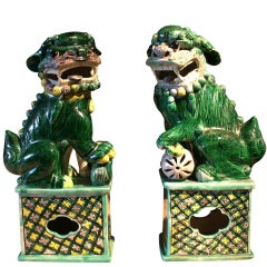 Used A Near Pair of Famille Verte Foo Dogs