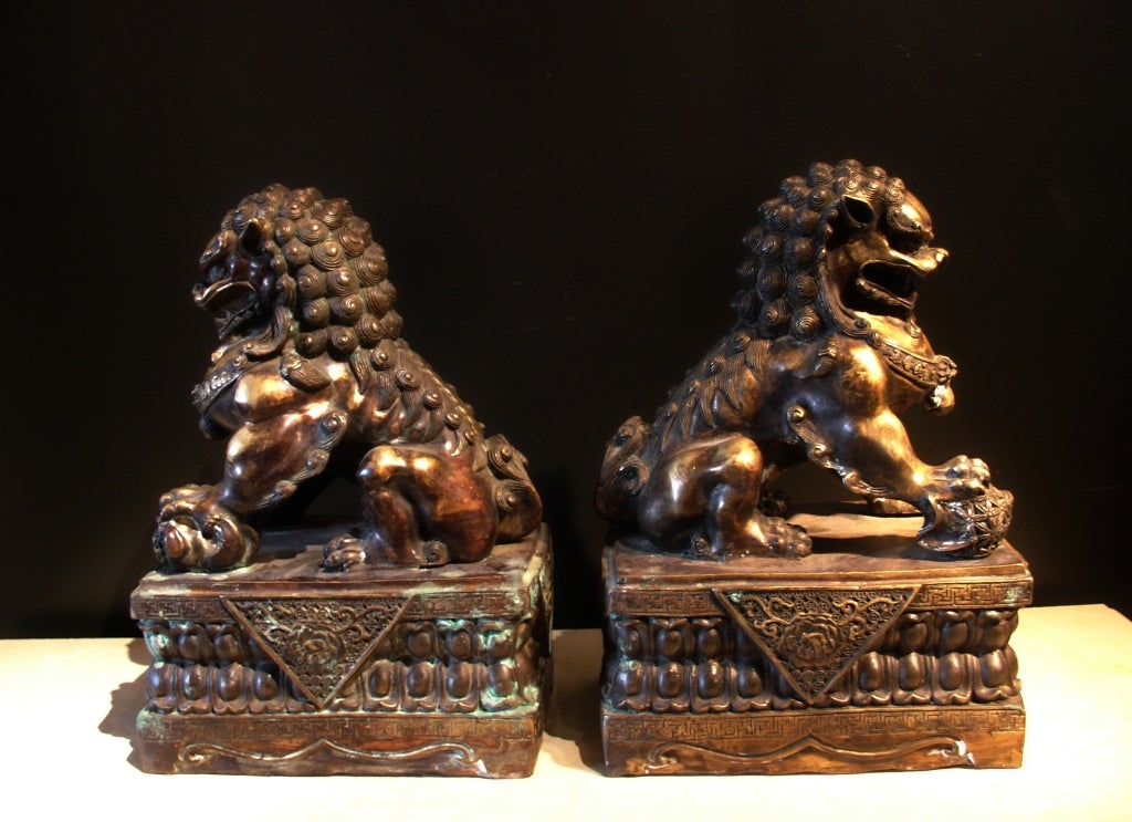 Chinese A Pair of Gilt Bronze Foo Lions