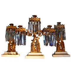 American Gilt Bronze 3 Part Girandole Candelabra Set