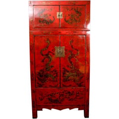Antique A Chinese Red Lacquer Compound Cabinet with Gilt Dragons