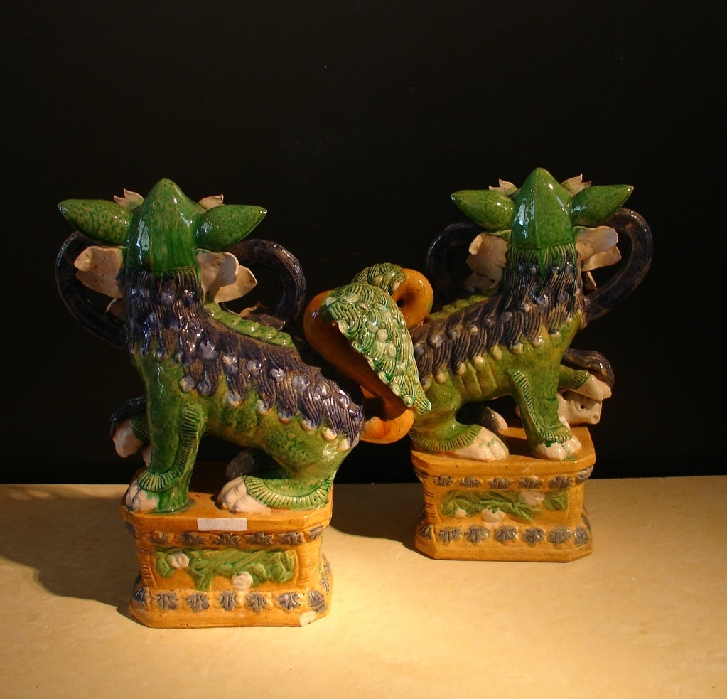 A Pair of Chinese Glazed Shiwan Pottery Foo Dogs 3