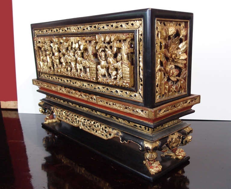 Lacquered A Chinese Carved and Gilt Temple Box
