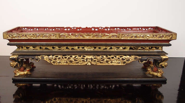 Giltwood A Chinese Carved and Gilt Temple Box
