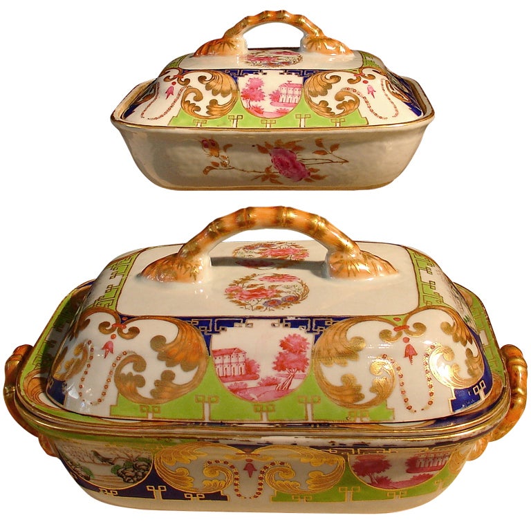Two Chinese Export "Pompadour" Pattern Covered Tureens