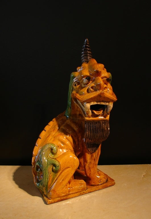 A Chinese Sancai Glazed Unicorn (Xiezhi)