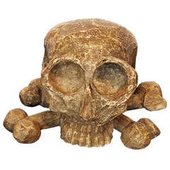 Antique A Flemish Carved Wooden Skull and Crossbones