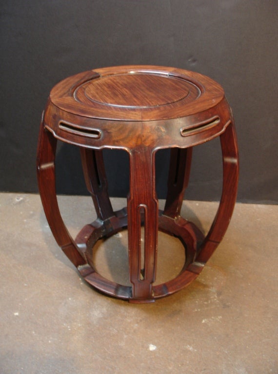 19th Century A Pair of Chinese Rosewood Drum Form Stools