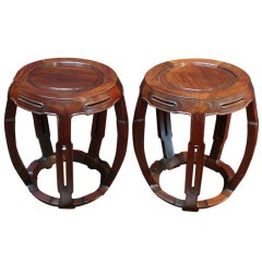 A Pair of Chinese Rosewood Drum Form Stools