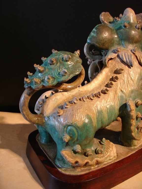 A Chinese Glazed Shiwan Pottery Foo Dog 2