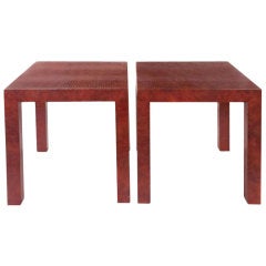 Pair of Red Patent Leather Croc Embossed Parsons Side Tables, 1980s 3