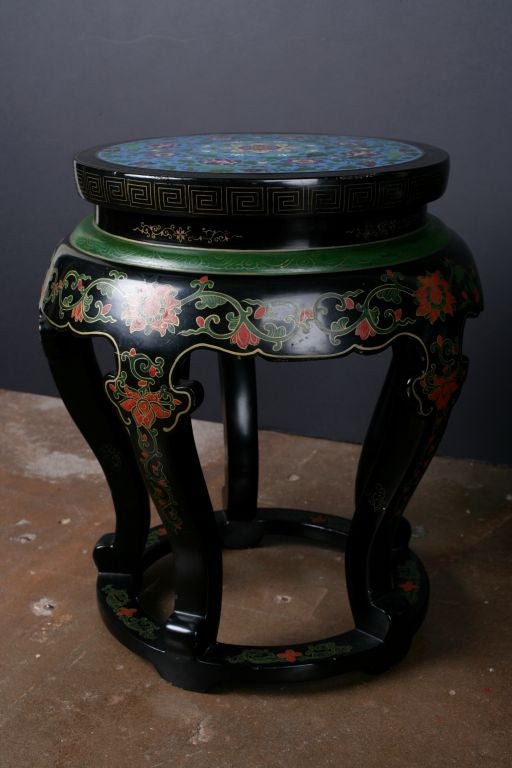 20th Century A Lacquer and Cloisonne Stool