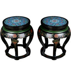 A Lacquer and Cloisonne Stool