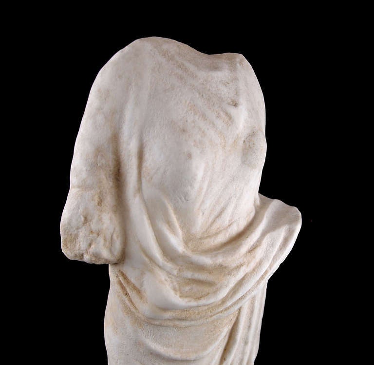 Roman Marble Draped Female Figure In Excellent Condition In Austin, TX