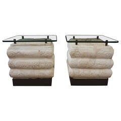 Pair of Chinese White Marble Pillow Form Side Tables