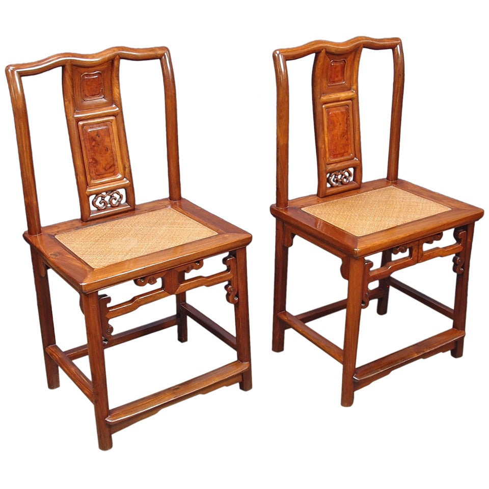 A Pair of Huanghuali Southern Officials Hat (Nanguanmaoyi) Side Chairs