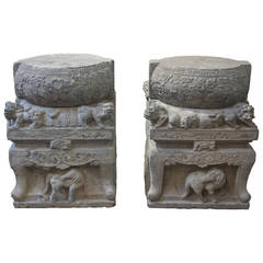 Pair of Chinese Qing Dynasty Carved Limestone Pedestals 4