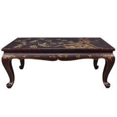 A Chinoiserie Brown Lacquer and Gilt Decorated Coffee Table 9