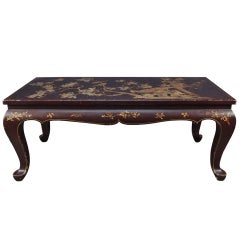 Chinoiserie Brown Lacquer and Gilt Decorated Coffee Table