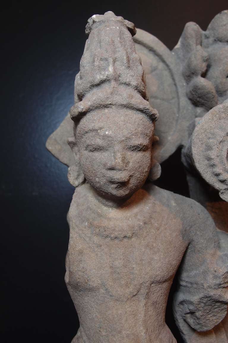 Hand-Carved Indian Sandstone Carving of Vishnu, Madhya Pradesh, 10th-11th Century