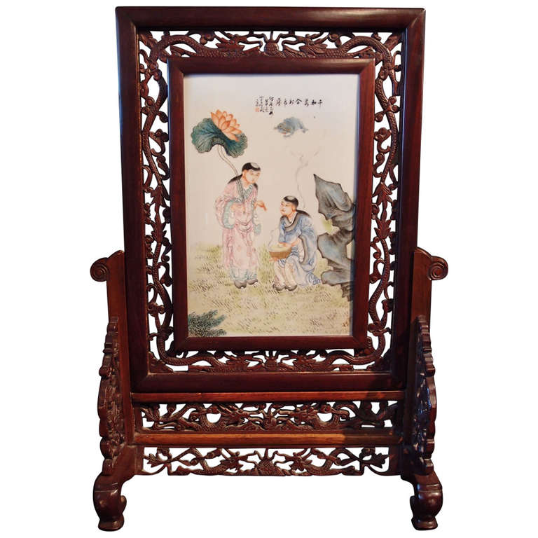 Chinese Porcelain and Rosewood Table Screen at 1stDibs chinese table