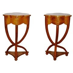 A Pair of  French Art Deco Burled Birch Side Tables