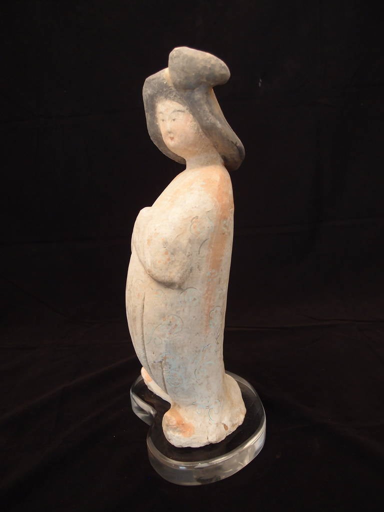 Gilt Chinese Tang Dynasty Pottery Court Lady For Sale