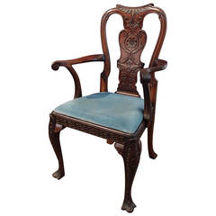 Antique Chinese Export Chippendale Style Mahogany Armchair