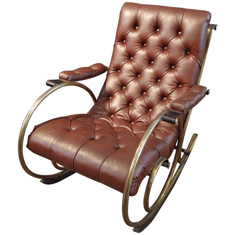 American Leather, Brass and Enamel Rocking Chair by Lee Woodward at 1stDibs lee woodard