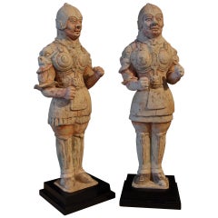 Pair of Tang Dynasty Painted Pottery Soldiers