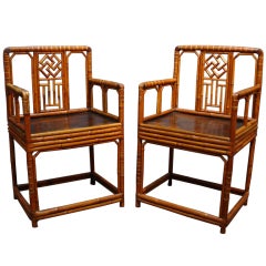 A Pair of Brighton Pavilion Style Bamboo Armchairs