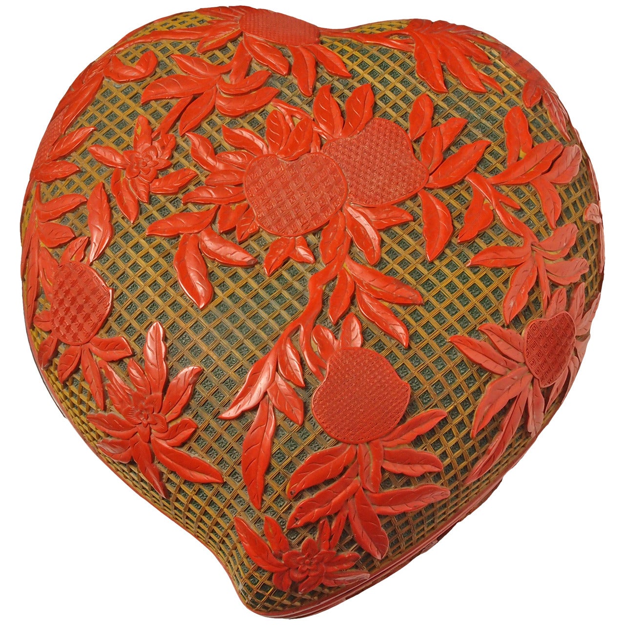 Large Chinese Carved Cinnabar Lacquer Peach Box