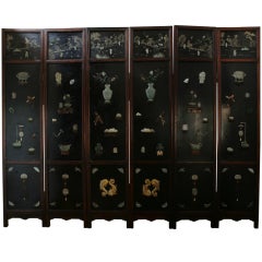 Used Early 19th Century Chinese Hardwood, Lacquer and Jade Six-Panel Screen