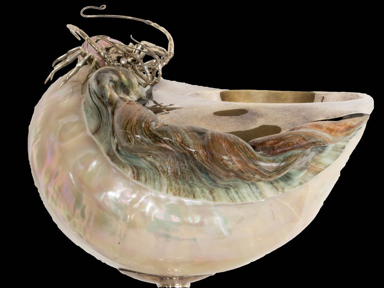 Thai Magnificent Silver-Mounted Natural Shell Caviar Bowl