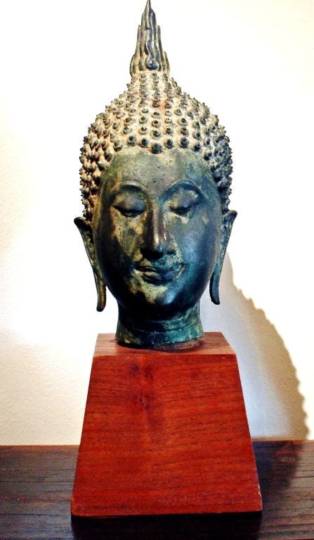 A Sukhothai Style Patinated Bronze Buddha Head