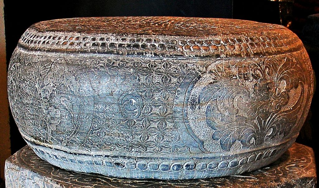 18th Century and Earlier A Pair of Chinese Carved Stone Drum Form Garden Stools or Tables